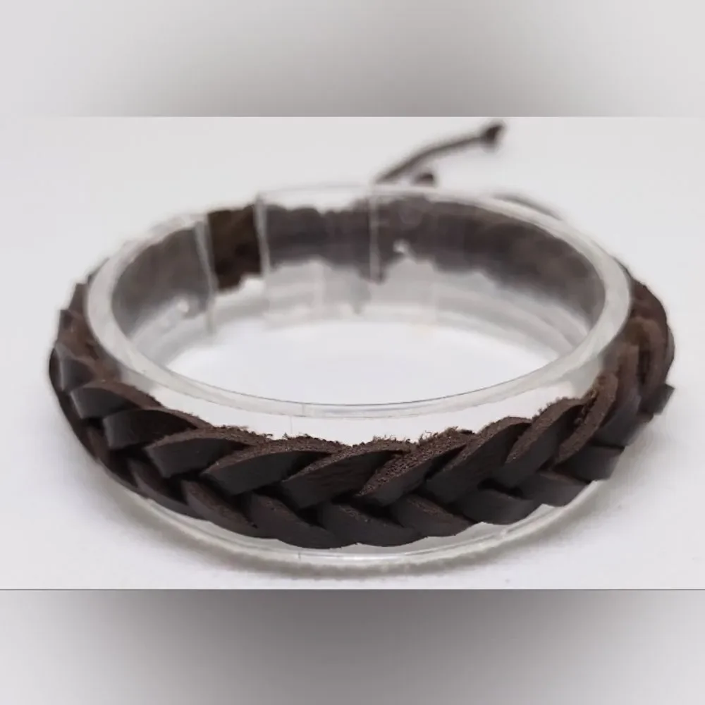 Men's leather bracelet braided brown new e50